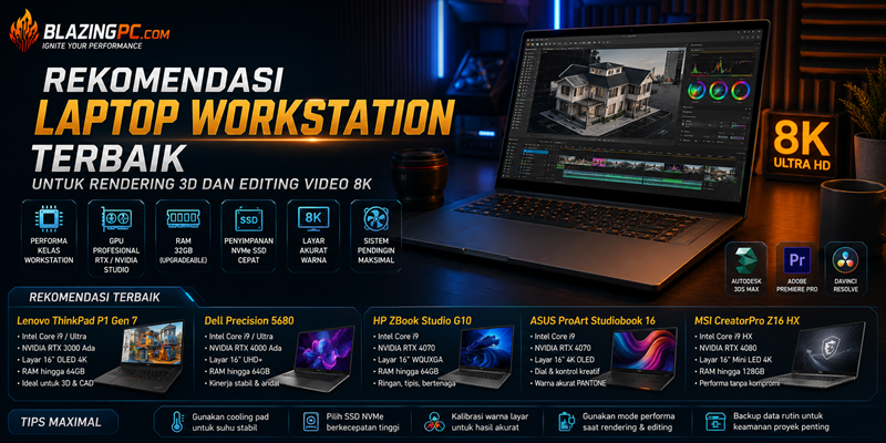Rekomendasi Laptop Workstation Terbaik untuk Rendering 3D dan Editing Video 8K