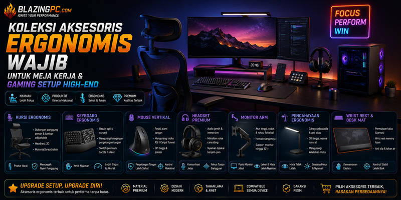 Koleksi Aksesoris Ergonomis Wajib untuk Meja Kerja & Gaming Setup High-End
